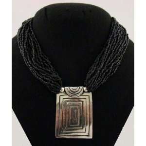   Tibetan Black Coral Silver Swirl Pendant Necklace ~ 