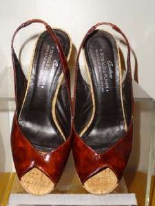 Donald J Pliner Zozo Brown Patent Leather Slingback Sandal Shoes Size 