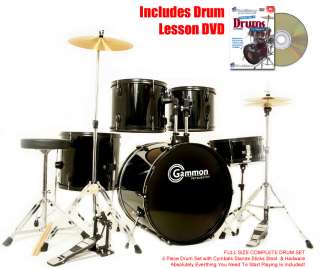 New FULL SIZE 5 Piece Drum Set with Cymbals Stands DVD  