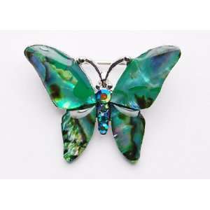   Majestic Emerald Green Crystal Rhinestone Butterfly Custom Brooch Pin