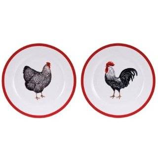 Set of 2 Farm Rooster Dinner Plates, 10.5 Inches, 2 Designs