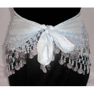  Light Blue Belly Dance Skirt With Silver Coins (Great Gift 