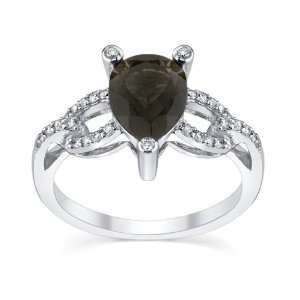   Pear Shaped Smokey Quartz and Diamond Ring 1/6Cttw   Ring Size 7.5