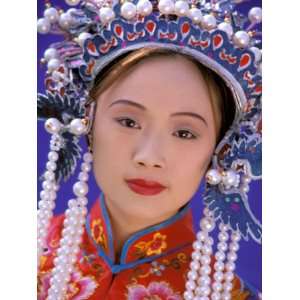 Portrait of Chinese Woman Wearing Ming Dynasty Dress, China Stretched 