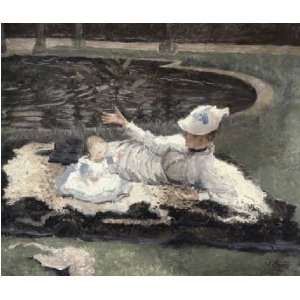 Mrs. Newton with a Child by a Pool by James Tissot. Size 16.00 X 13.63 