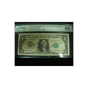  Signed Ryun, Jim $1 2001 Federal Reserve Note San 