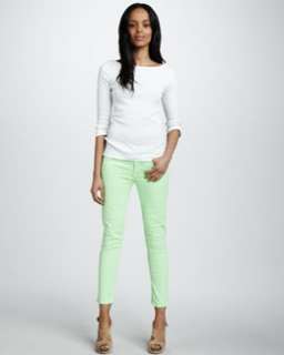 T527G 7 For All Mankind Cropped Skinny Jeans, Neon Lime