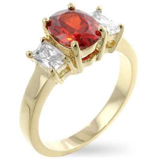    Oval Cut Red Ruby Cubic Zirconia Ring with Clear Emerald Cut Cubic 