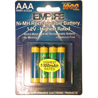 Empire NoMEM AAA Rechargeable Batteries 1000mAh 1.2V Ni MH 4pk  