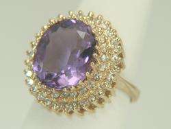 14K Yellow Gold 6.50ct Oval Amethyst & .81ct Diamond Ring  