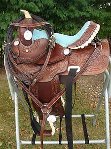 12 Western Saddle Pony Horse Kids Tack Barrel Brown Teal Green Seat 