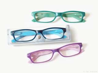 NEW READY READING GLASSES & CASE IN BLUE, GREEN & PINK/PURPLE +1.5+2.0 