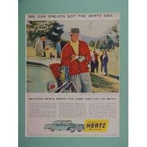 Sam Snead Golf Champ 1950 Hertz Rent A Car Advertisement Bulletin 14 X 