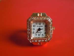 Golden square lady men Finger Ring watch clock gift  