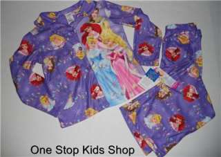 DISNEY PRINCESS Girls 6 8 10 Pjs Set PAJAMAS Shirt Pants ARIEL Belle 