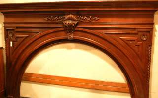   , Massive, Arched Mahogany Fireplace Mantel, Detailed Carving  