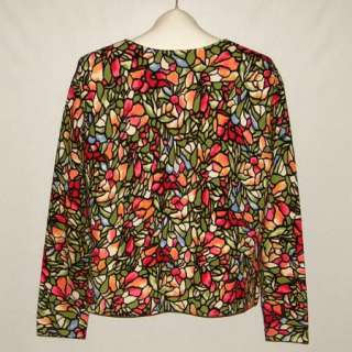 TALBOTS Stained Glass Window Zip Up Knit Top Cardigan Spring Jacket L 