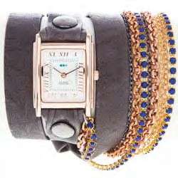 La Mer Sapphire Crystal Chain Gold Square Wrap Watch  