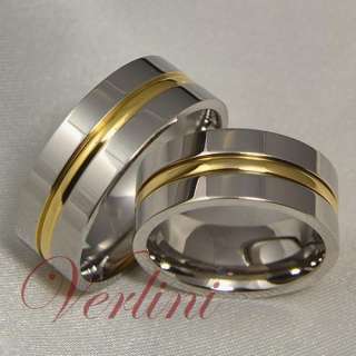 8MM Mens & Womens Titanium Rings 14k Gold Matching Set Wedding Bands 