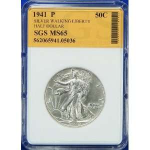   MS65 Silver Walking Liberty Half Dollar Graded by SGS 