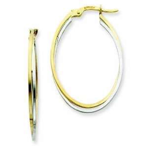  14k Two Tone 2mm Double Oval Hoop Earrings Jewelry