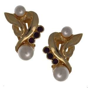  Katia Gold Pearl Purple Clip On Earrings Jewelry
