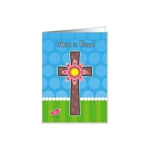  Christ is Risen, Whimsical Easter Cross with Flower Card 