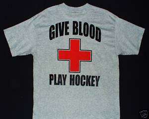 GIVE BLOOD PLAY HOCKEY Gray T Shirt Mens X LARGE $22  