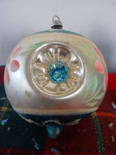 LARGE VINTAGE GLASS INDENTED CHRISTMAS ORNAMENT  