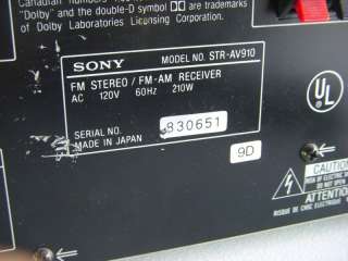 Sony STR AV910 Home Theater Surround Stereo Receiver  