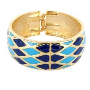  Gold Colored Bangle with Two Toned Blue Enameled Diamond 