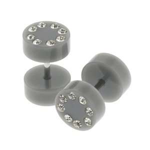  Gray Bling Bling Faux Plugs with Clear CZ   0G Fake Part 