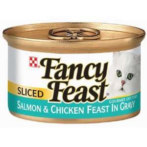 Fancy Feast Sliced Salmon & Chicken Feast in Gravy Cat Food 3 oz (Pack 