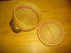Woven Grass Lidded Basket   Small Size Dyed Red and Gre