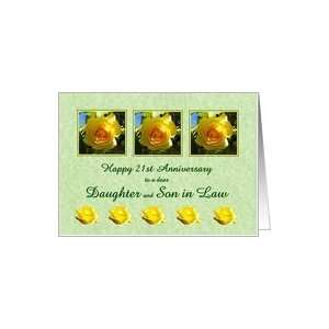   21st Anniversary Daughter and Son in Law   Yellow Rose Flowers Card