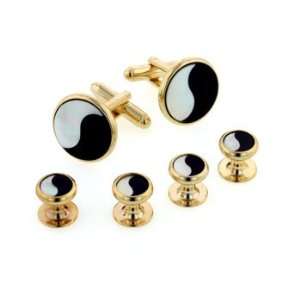 yellow gold plated Ying and Yang cufflinks and shirt studs formal set 