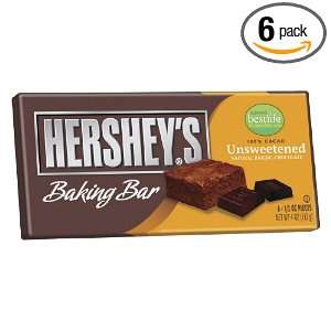 Hersheys Baking Bar, Unsweetened Chocolate, 4 Ounce Bars (Pack of 6)