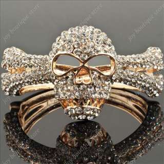 Skull Halloween clear Swarovski crystal gold hinge fashion jewelry 
