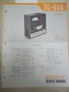 Sony Service/Repair Manual~TC 650 Reel Tape Deck~Orig.  