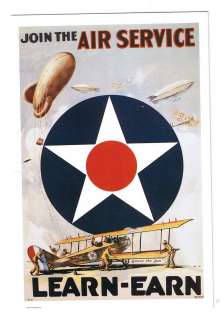 JOIN THE AIR SERVICE LEARN EARN WWI, Art Postcard  