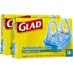 Glad Handle Tie Tall Kitchen Trash Bags Blue, 26 ct, 13 gallon 2 pack