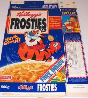 This listing is for one England 1991 Kelloggs Frosties Cereal Box 