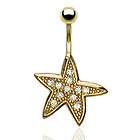 GOLD PLATED STAR FISH CHARM BELLY RING NAVEL CZ B288