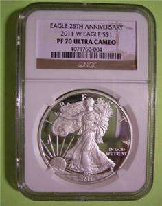 2011 W Silver Eagle 25th Anniversary S$1 Proof Coin PF 70 Ultra Cameo 