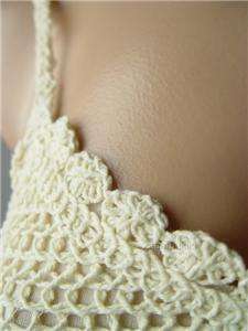 CROCHET Tiered Embroidered Lace Romantic Ivory Empire Waist Babydoll 