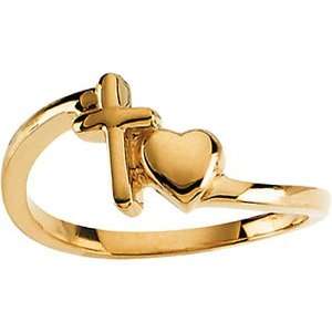  14K Yellow Gold Cross and Heart Chastity Ring Jewelry