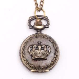  style crown pocket watch locket pendant quartz bronze long necklace 