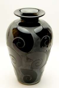 Large Vintage Correia Studio Art Glass Vase Black on Black Shell 