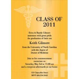    Caduceus   Gold Graduation Invitations
