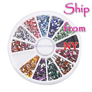 3000 Nail Art Glitter Tips Rhinestones Rectangle Gems 2.0mm Wheel 12 